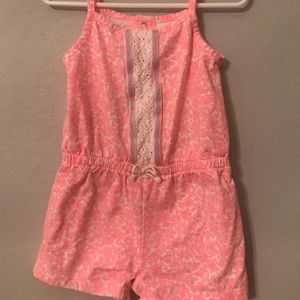 Pink and white lace romper